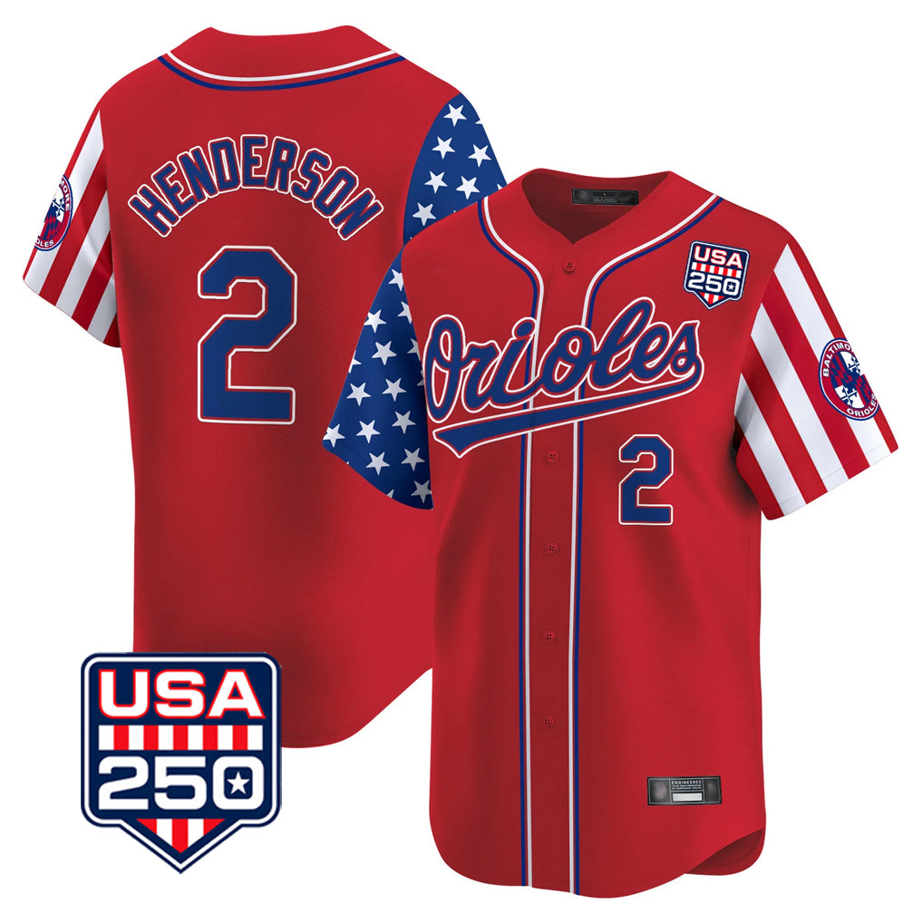 BIPIHUC B.Orioles #2 Gunnar Henderson Player Red USA 250 Independence Day Vapor Premier Limited Home Game Stitched Jerseys
