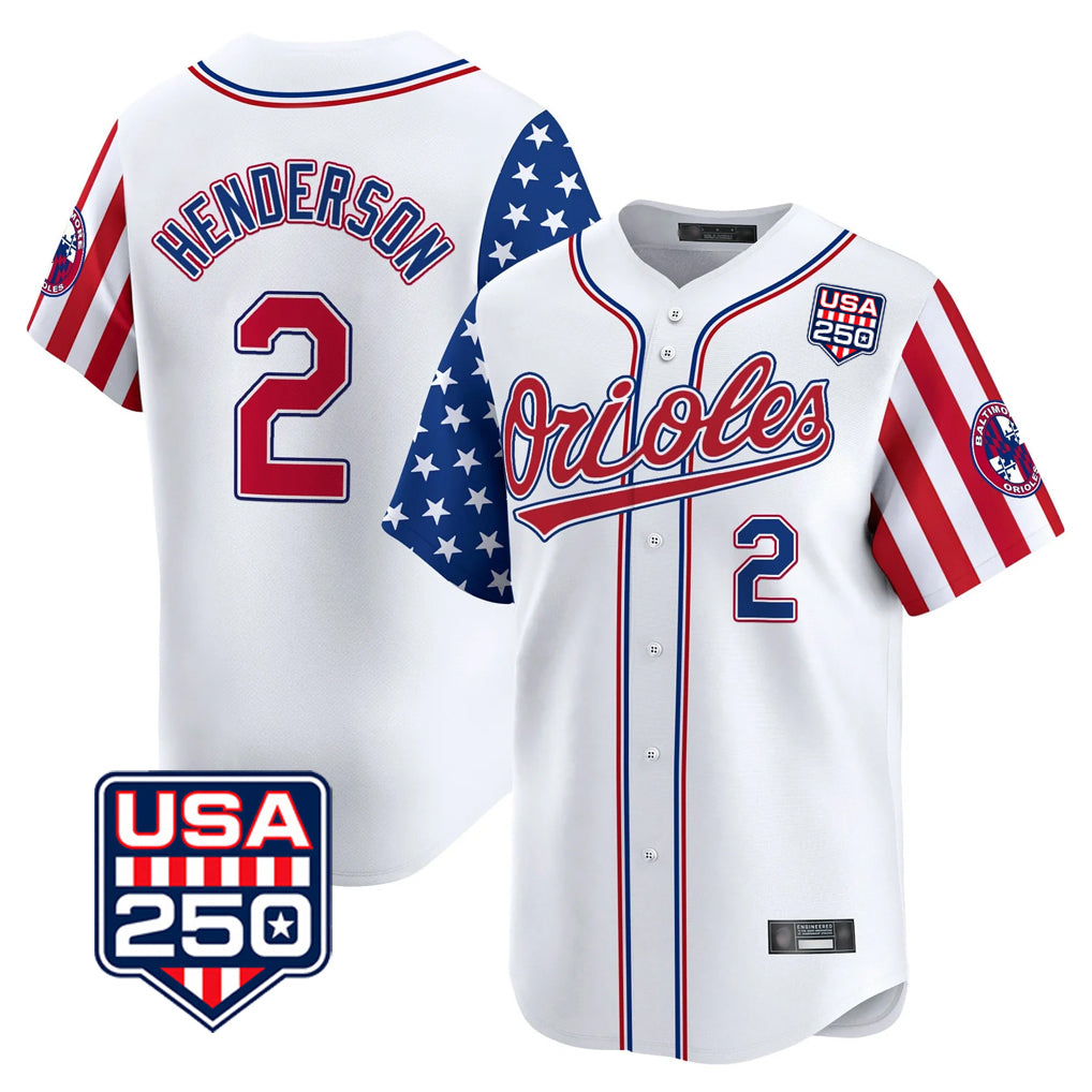 BIPIHUC B.Orioles #2 Gunnar Henderson Player White USA 250 Independence Day Vapor Premier Home Game Stitched Jerseys