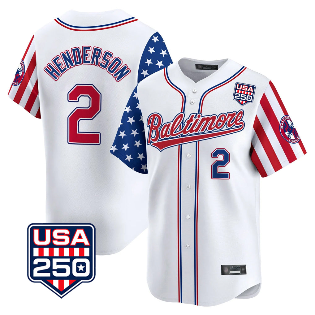 BIPIHUC B.Orioles #2 Gunnar Henderson Player White USA 250 Independence Day Vapor Premier Limited Home Game Stitched Jerseys