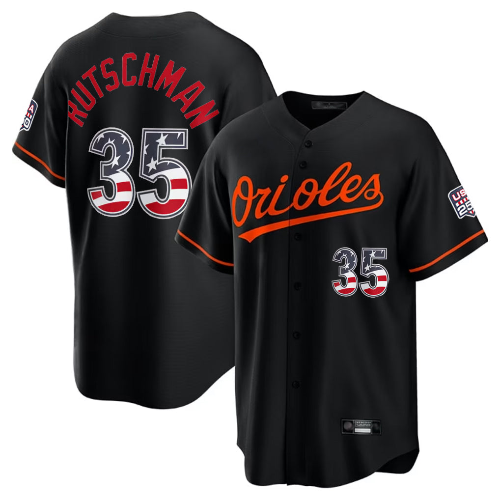 BIPIHUC B.Orioles #35 Adley Rutschman Player Black USA 250 Fourth of July Home Game Stitched Jerseys