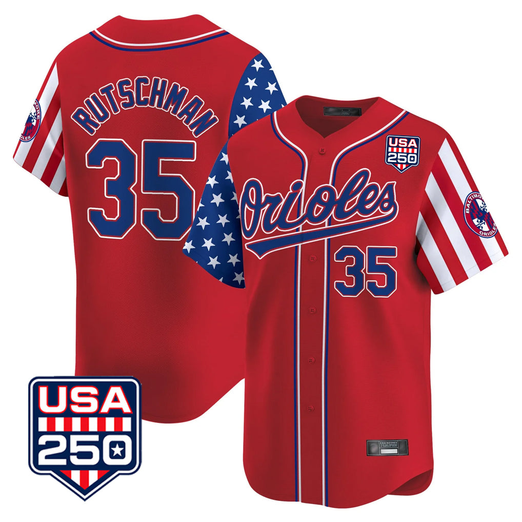 BIPIHUC B.Orioles #35 Adley Rutschman Player Red USA 250 Independence Day Vapor Premier Limited Home Game Stitched Jerseys