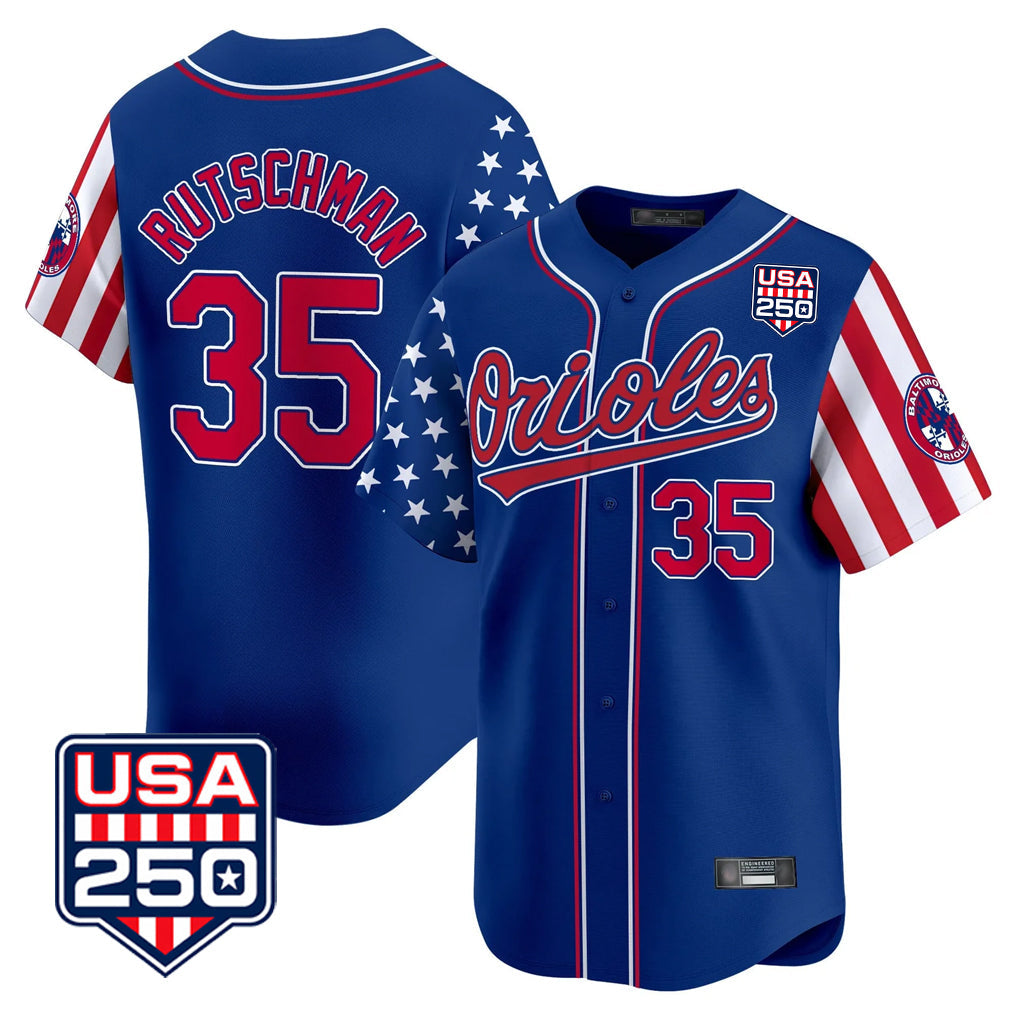 BIPIHUC B.Orioles #35 Adley Rutschman Royal USA 250 Independence Day Vapor Premier Limited Home Game Stitched Jerseys
