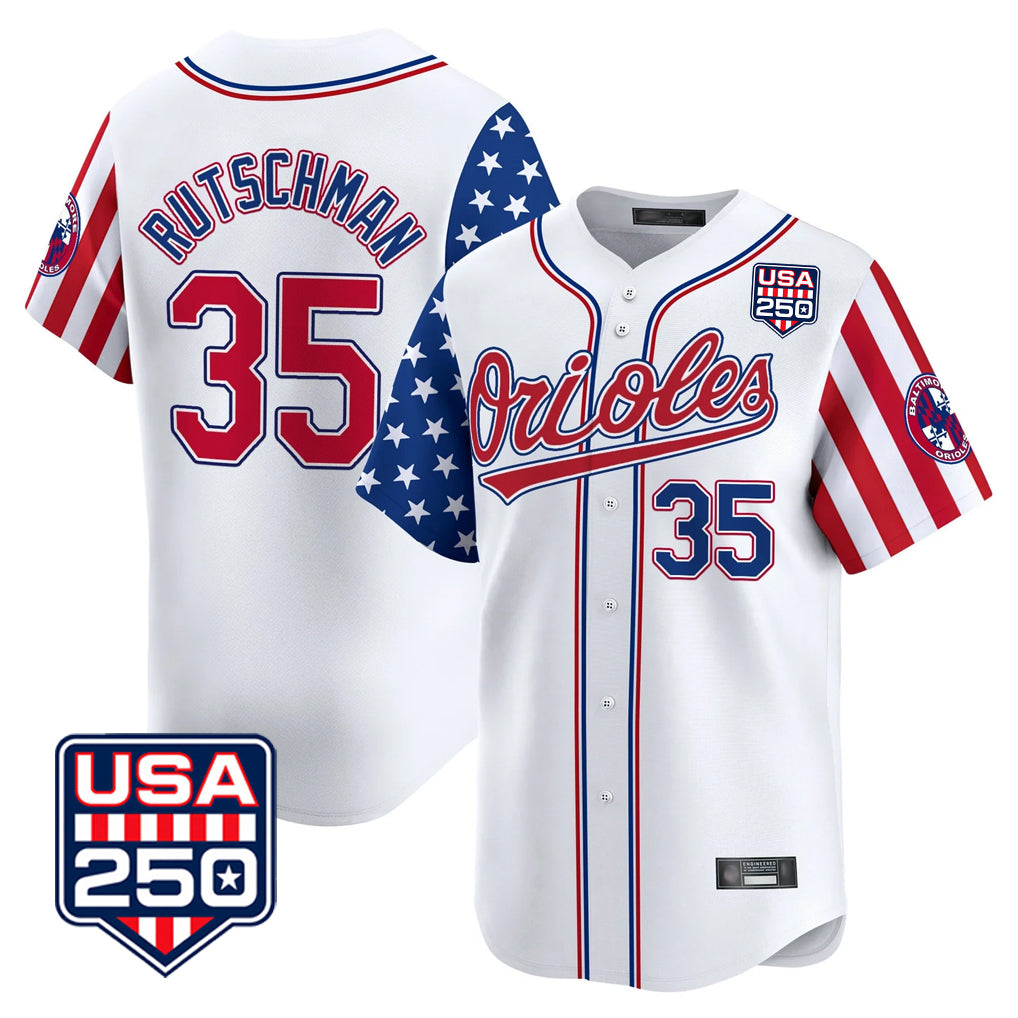 BIPIHUC B.Orioles #35 Adley Rutschman Player White USA 250 Independence Day Vapor Premier Home Game Stitched Jerseys