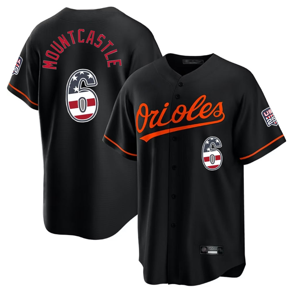 BIPIHUC B.Orioles #6 Ryan Mountcastle Player Black USA 250 Fourth of July Home Game Stitched Jerseys