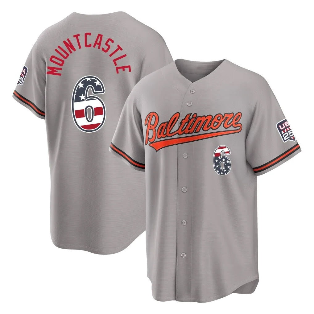 BIPIHUC B.Orioles #6 Ryan Mountcastle Player Gray USA 250 Fourth of July Home Game Stitched Jerseys