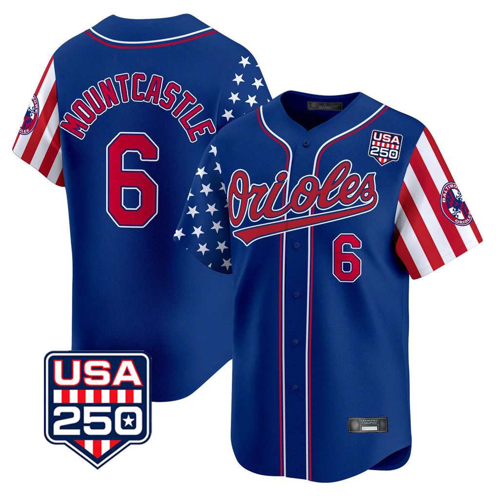 BIPIHUC B.Orioles #6 Ryan Mountcastle Player Royal USA 250 Independence Day Vapor Premier Limited Home Game Stitched Jerseys