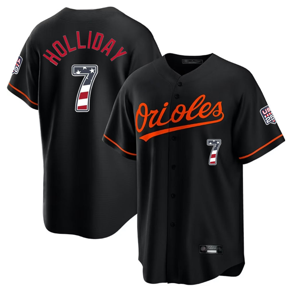 BIPIHUC B.Orioles #7 Jackson Holliday Player Black USA 250 Fourth of July Home Game Stitched Jerseys