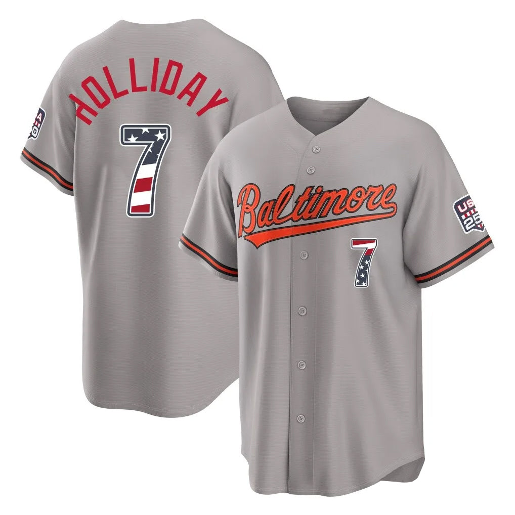 BIPIHUC B.Orioles #7 Jackson Holliday Player Gray USA 250 Fourth of July Home Game Stitched Jerseys