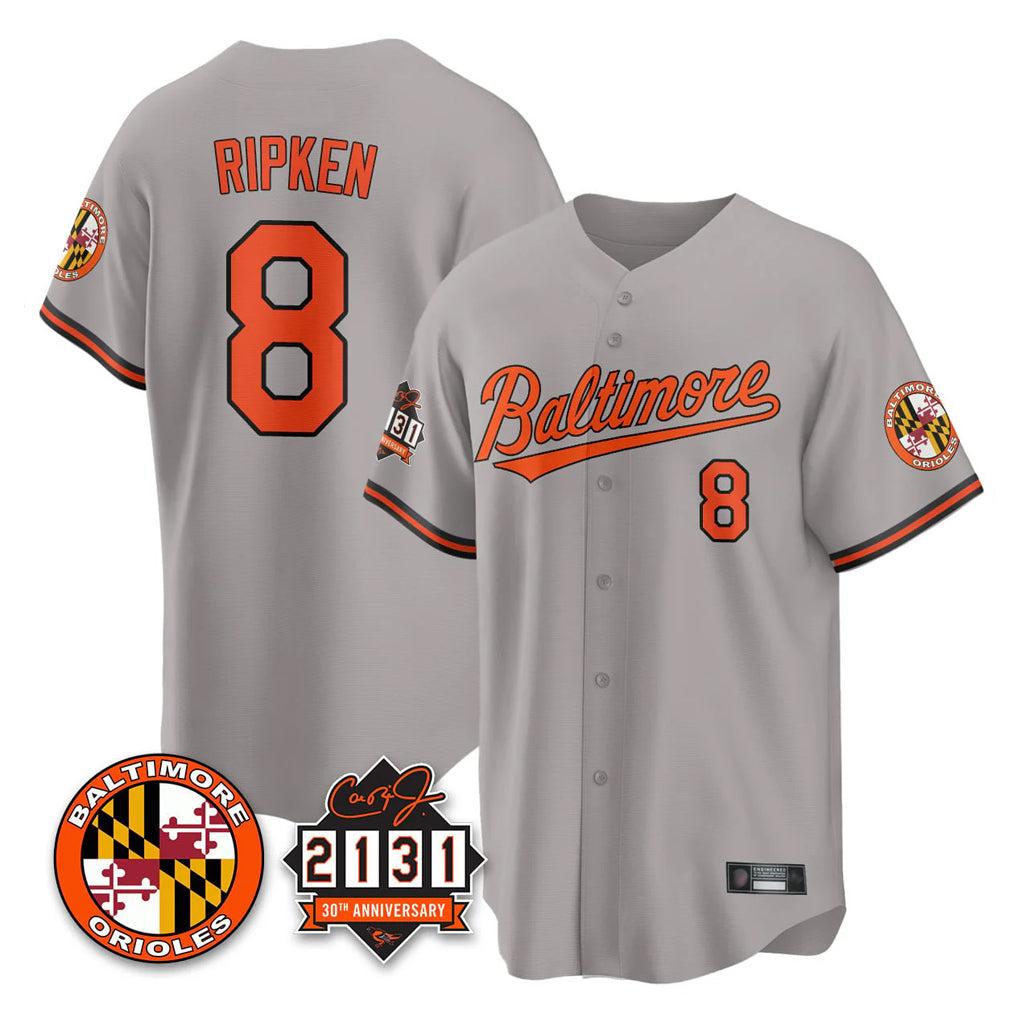 BIPIHUC B.Orioles #8 Cal Ripken Player Gray 30th Anniversary of 2131 Home Game Stitched Jerseys
