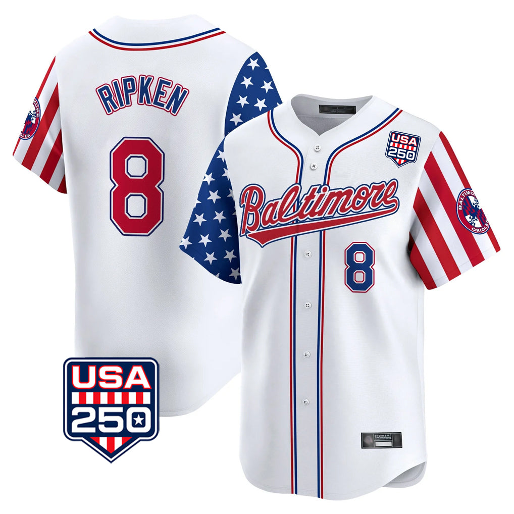 BIPIHUC B.Orioles #8 Cal Ripken Player White USA 250 Independence Day Vapor Premier Limited Home Game Stitched Jerseys