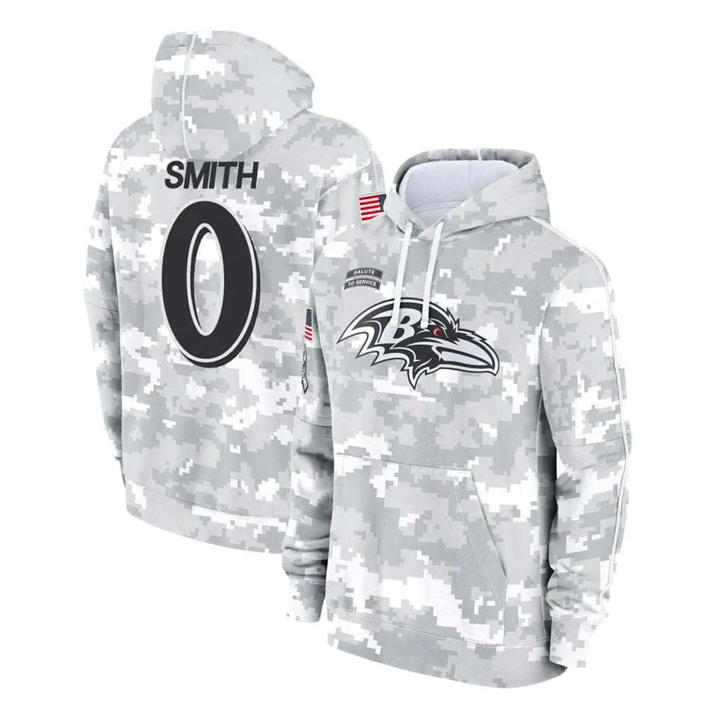 BIPIHUC B.Ravens #0 Roquan Smith Player Arctic Camo Salute to Service Pullover Hoodie Stitched Jerseys