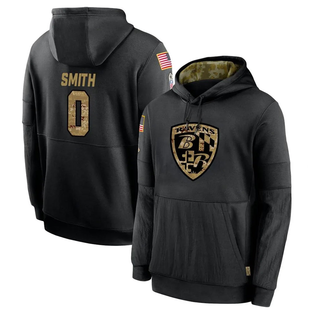 BIPIHUC B.Ravens #0 Roquan Smith Player Black Salute to Service Pullover Hoodie Stitched Jerseys