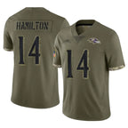 BIPIHUC B.Ravens #14 Kyle Hamilton Player Olive Salute To Service Game Stitched Jerseys