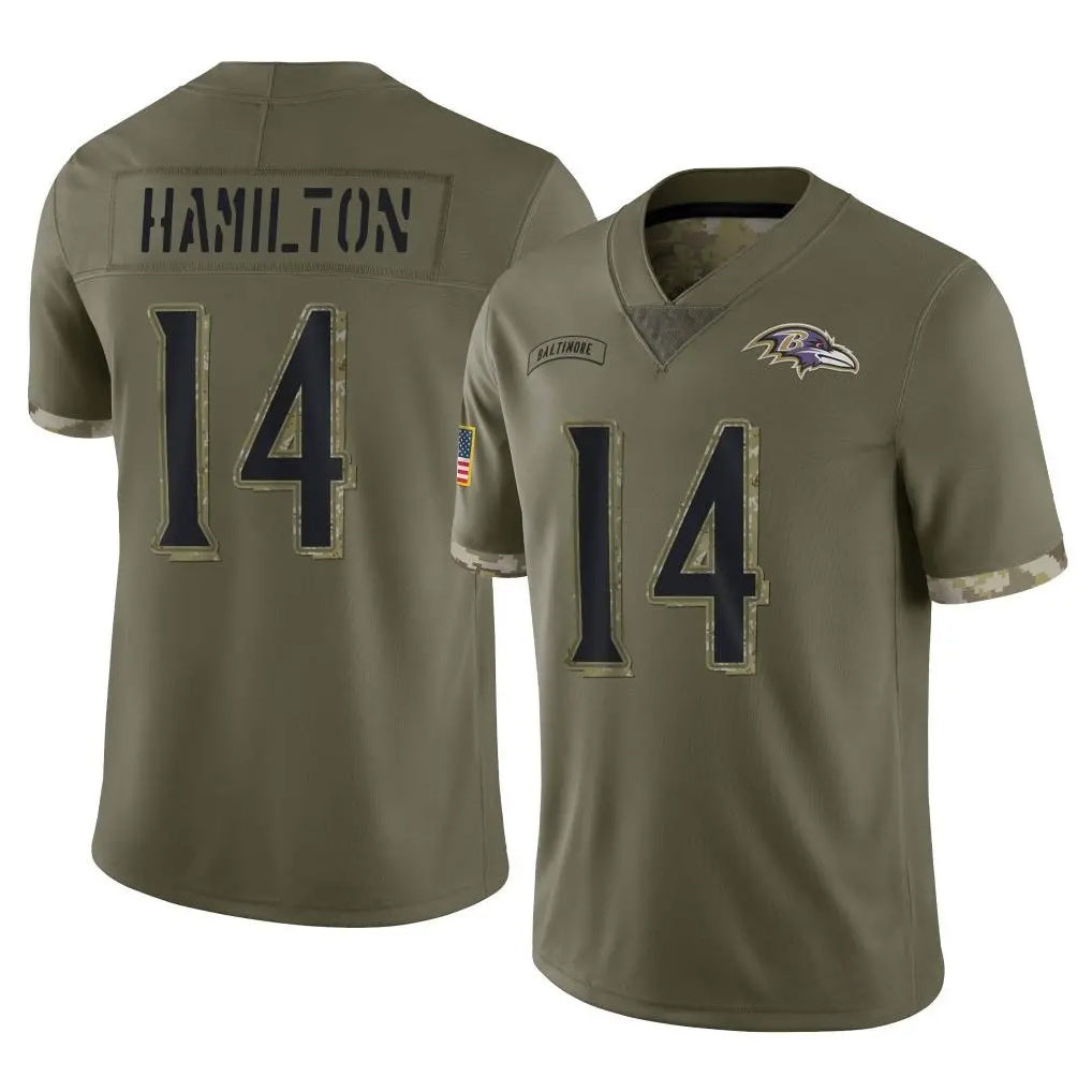 BIPIHUC B.Ravens #14 Kyle Hamilton Player Olive Salute To Service Game Stitched Jerseys