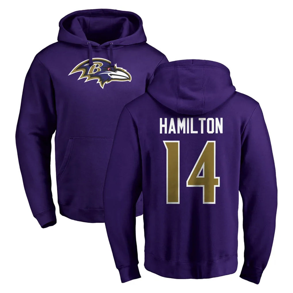 BIPIHUC B.Ravens #14 Kyle Hamilton Player Purple Salute to Service Pullover Hoodie Stitched Jerseys