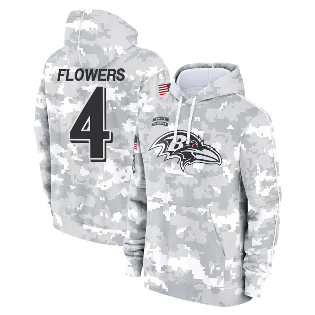 BIPIHUC B.Ravens #4 Zay Flowers Player Arctic Camo Salute to Service Pullover Hoodie Stitched Jerseys