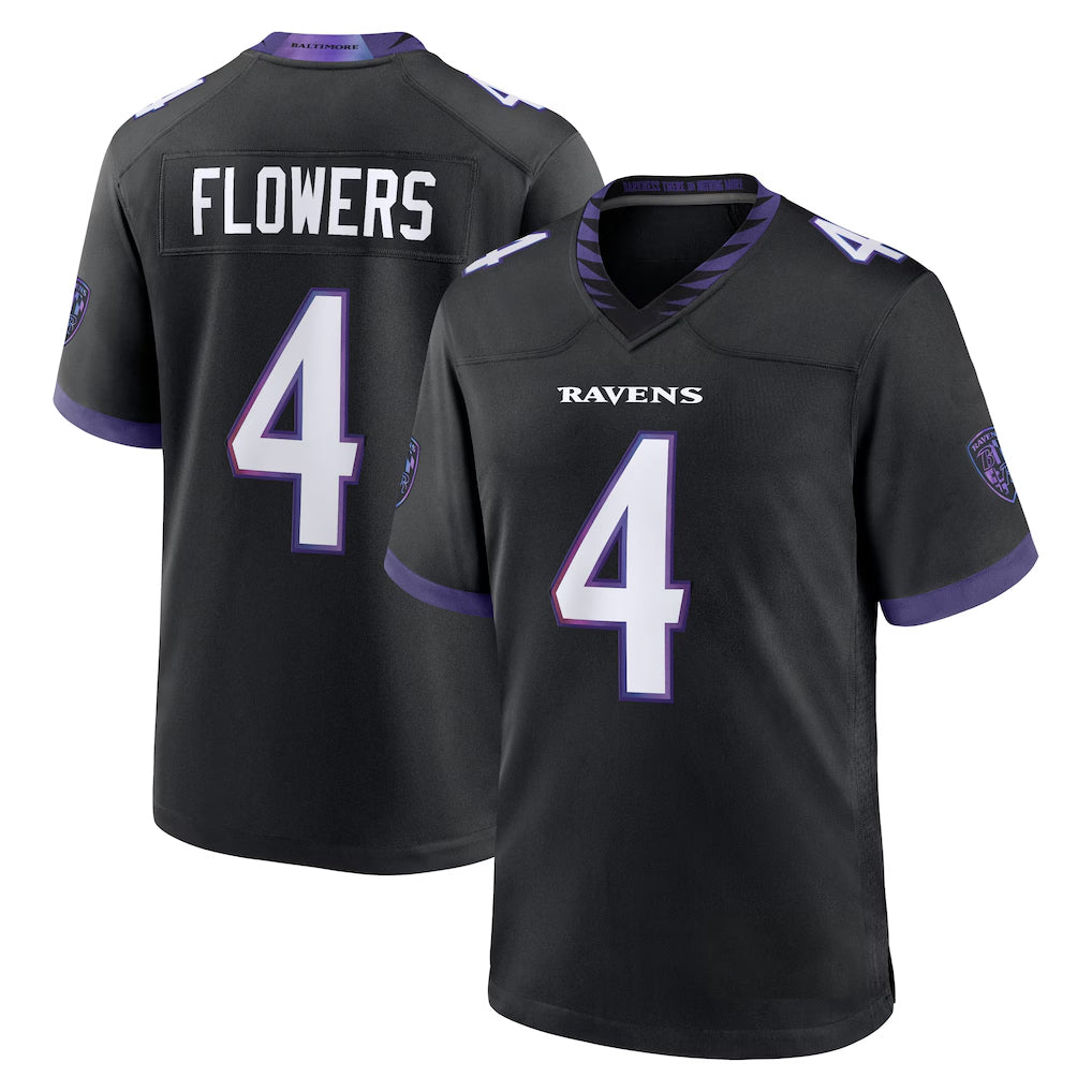 BIPIHUC B.Ravens #4 Zay Flowers Player Black Home Game Stitched Jerseys
