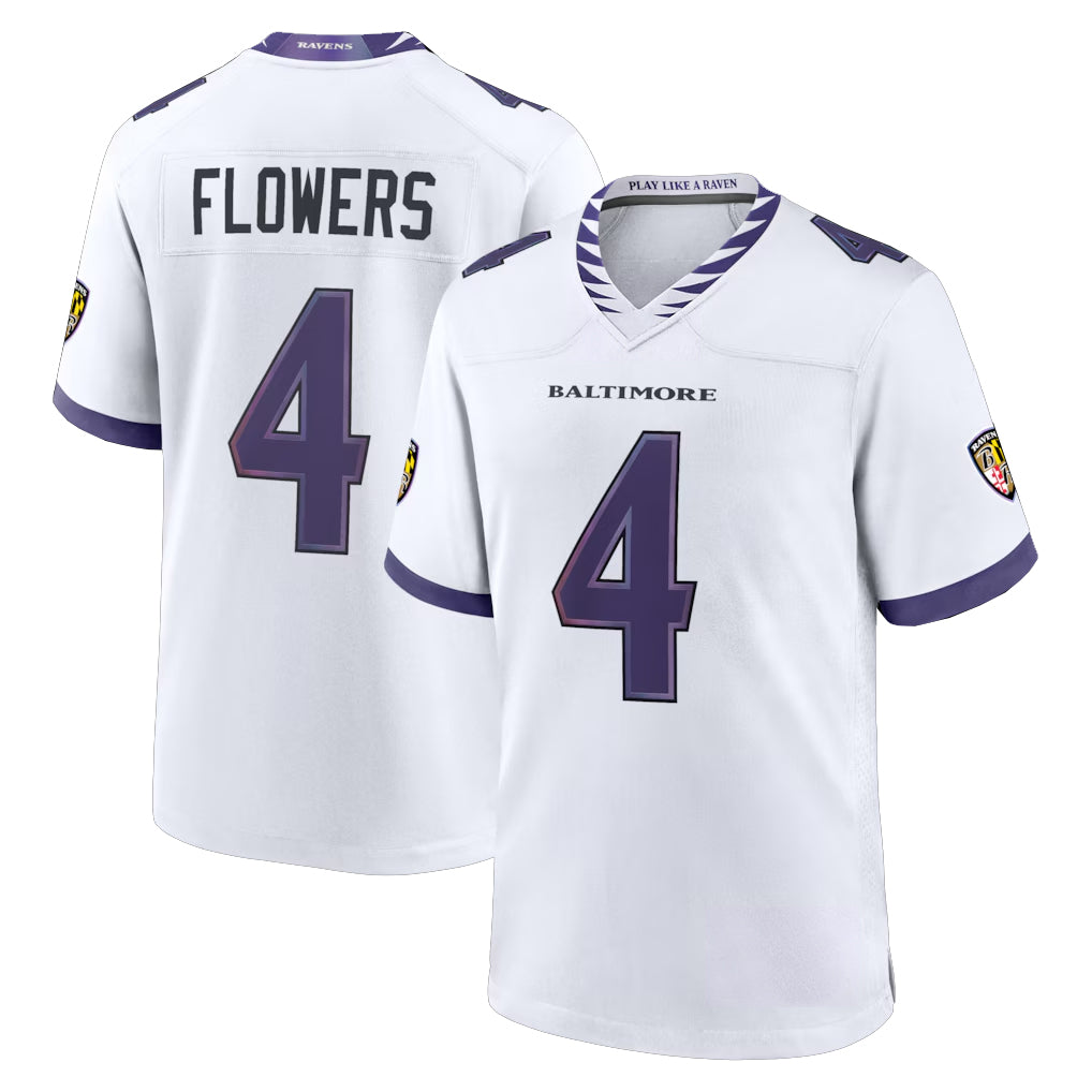 BIPIHUC B.Ravens #4 Zay Flowers Player White Home Game Stitched Jerseys