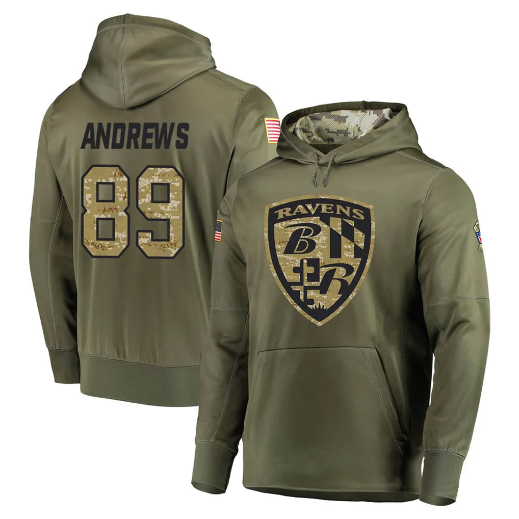 BIPIHUC B.Ravens #89 Mark Andrews Ioane Player Olive Salute to Service Pullover Hoodie Stitched Jerseys