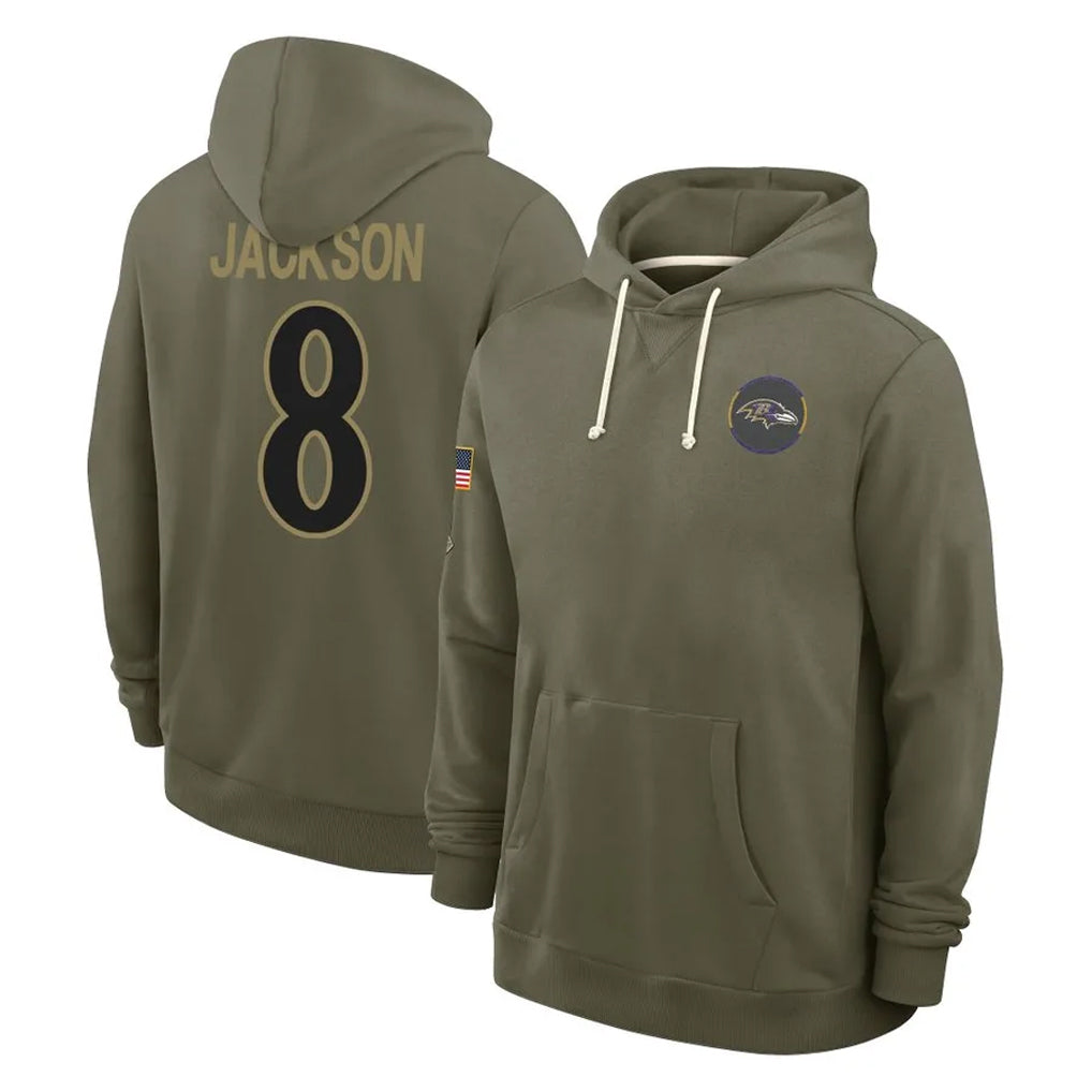 BIPIHUC B.Ravens #8 Lamar Jackson Player Olive Salute to Service Hoodie Stitched Jerseys
