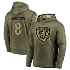BIPIHUC B.Ravens #8 Lamar Jackson Player Olive Salute to Service Pullover Hoodie Stitched Jerseys