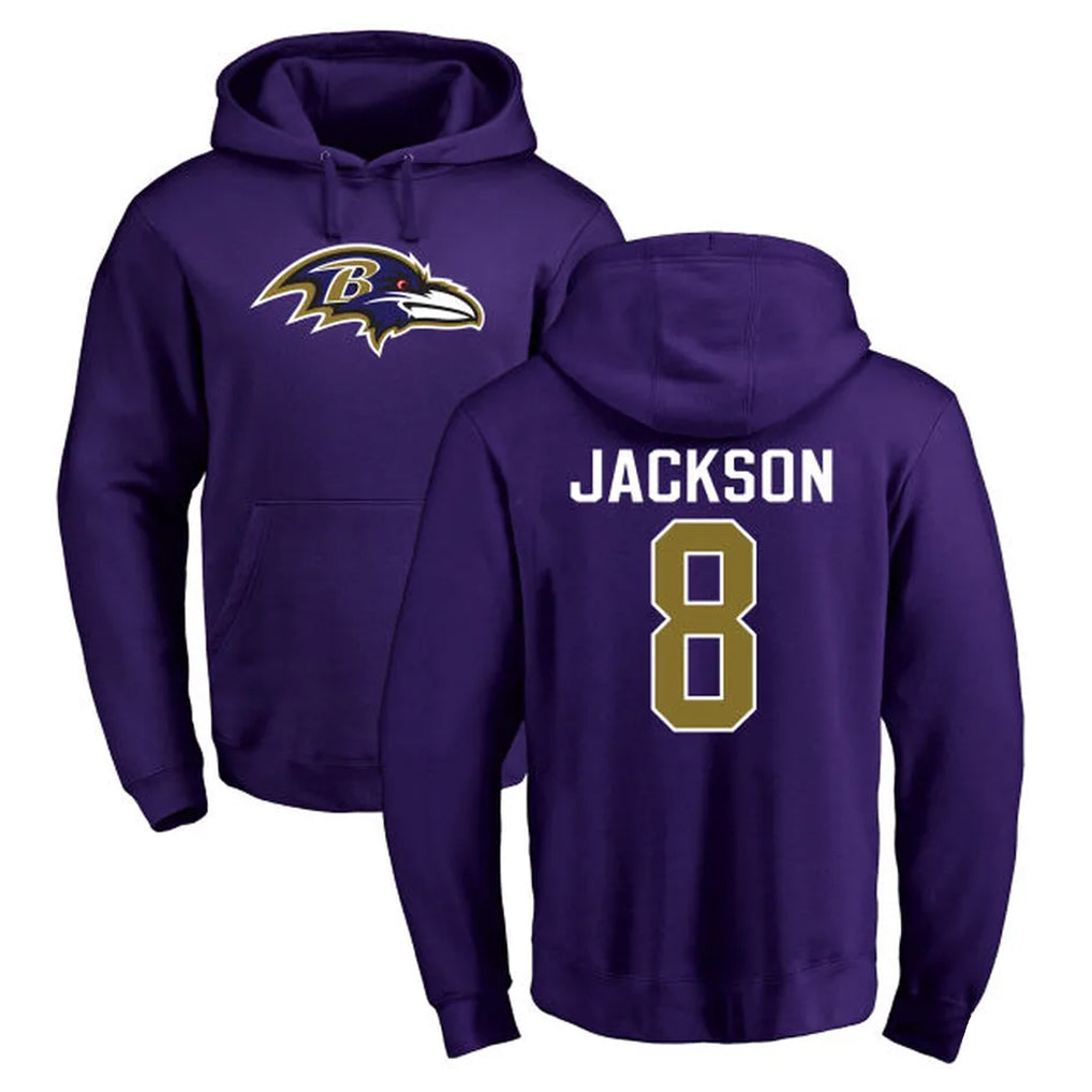 BIPIHUC B.Ravens #8 Lamar Jackson Player Purple Salute to Service Pullover Hoodie Stitched Jerseys