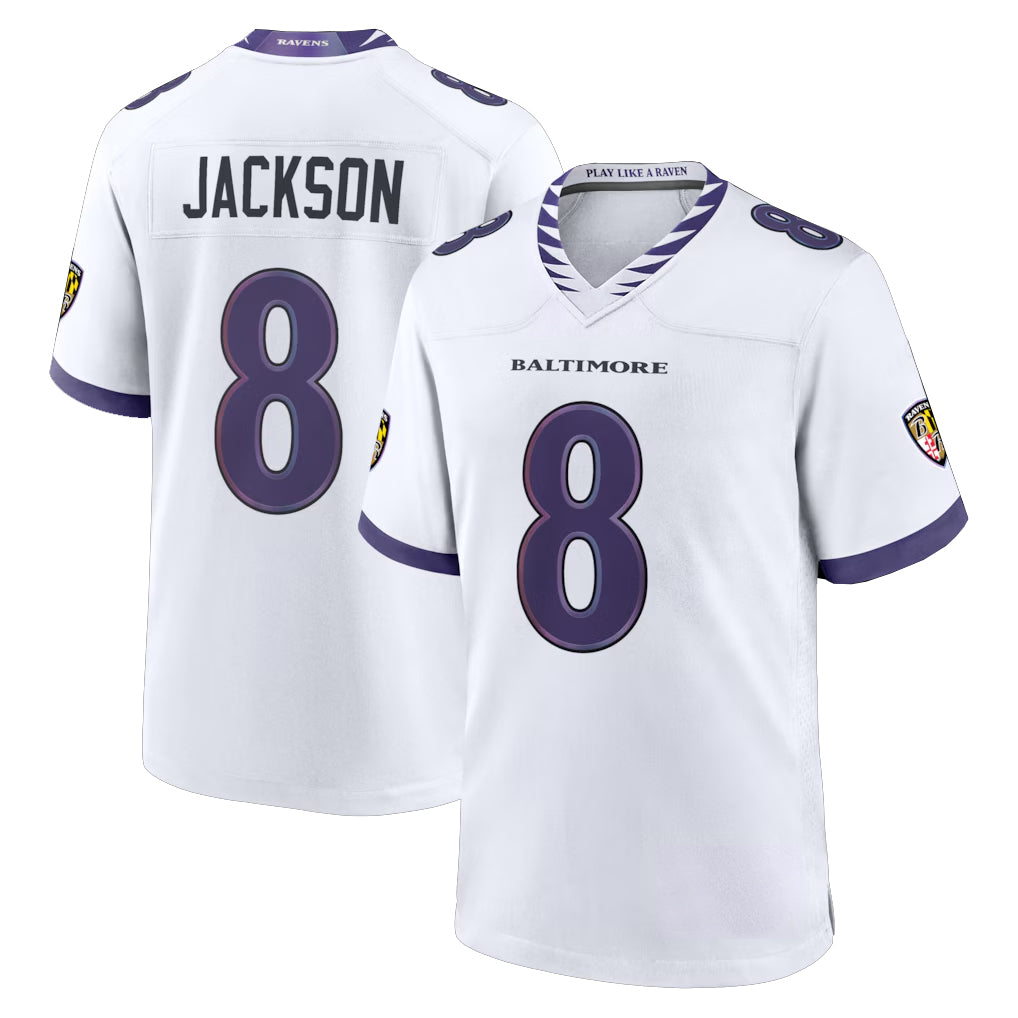 BIPIHUC B.Ravens #8 Lamar Jackson Player White Home Game Stitched Jerseys