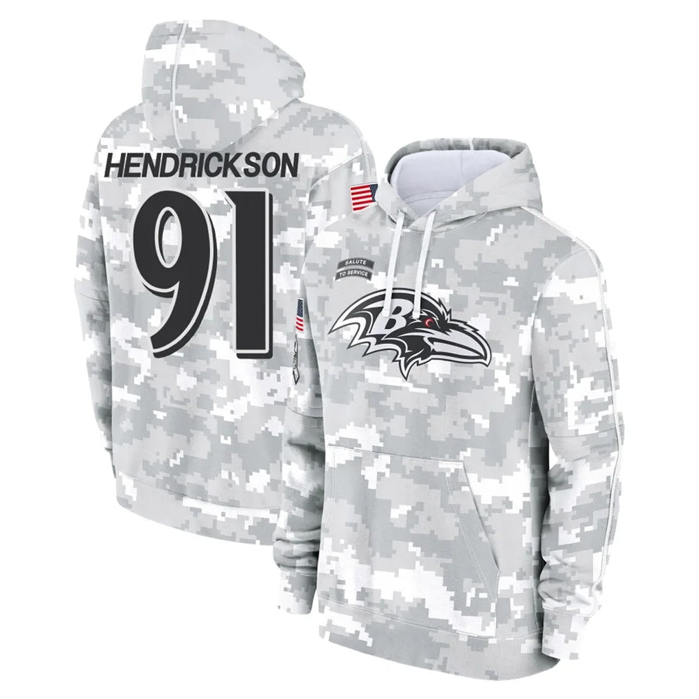 BIPIHUC B.Ravens #91 Trey Hendrickson Player Arctic Camo Salute To Service Hoodie Stitched Jerseys