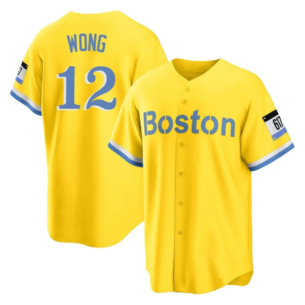 BIPIHUC B.Red Sox #12 Connor Wong Player Yellow Home Game Stitched Jerseys