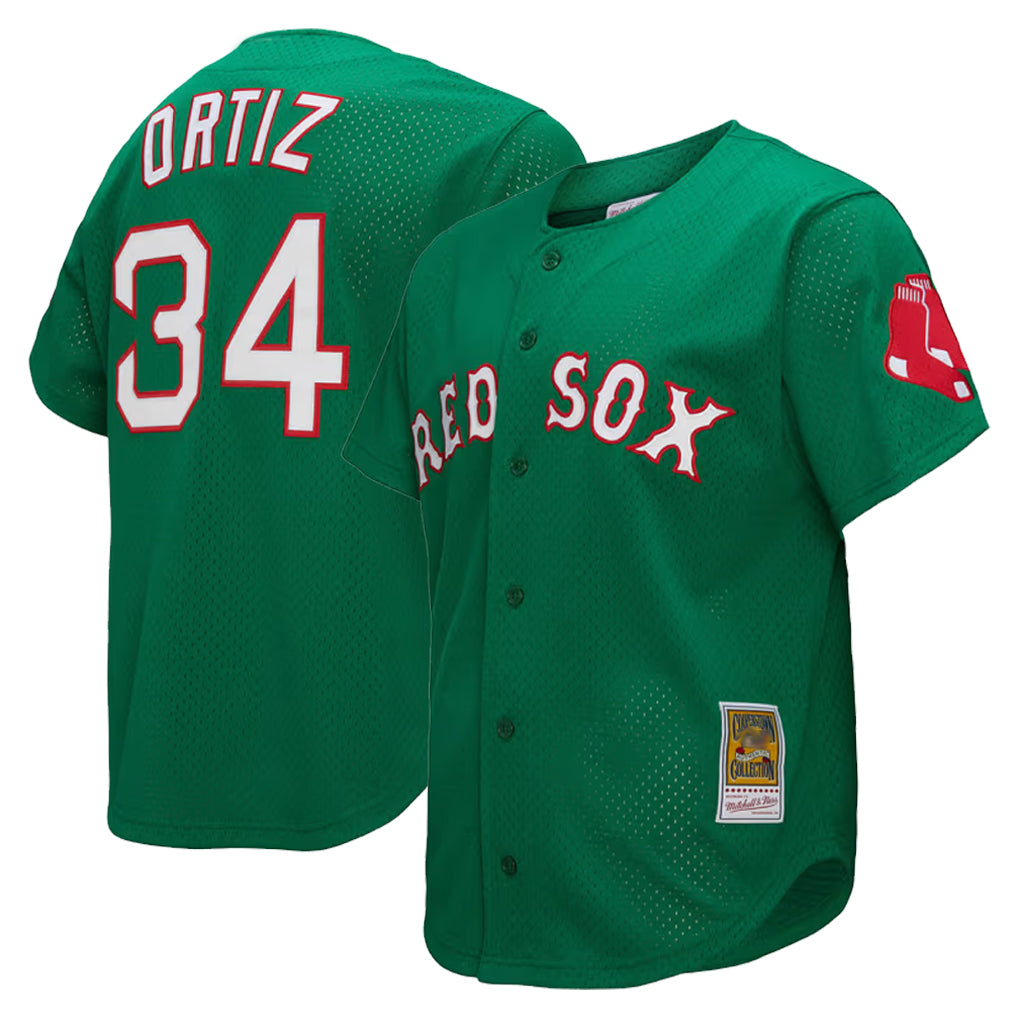 BIPIHUC B.Red Sox #34 David Ortiz Player Green Mitchell & Ness Cooperstown Collection Mesh Home Stitched Jerseys