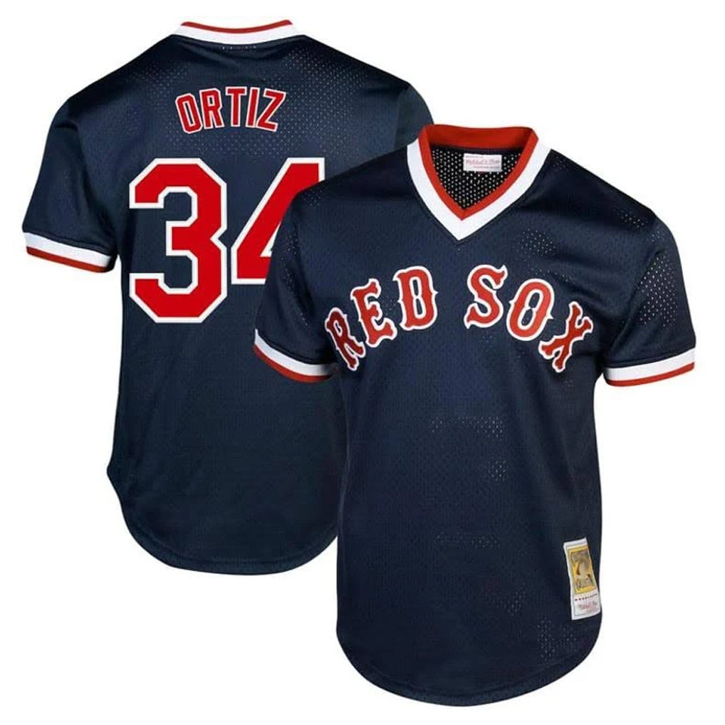 BIPIHUC B.Red Sox #34 David Ortiz Player Navy Cooperstown Collection Mesh T-shirt Home Stitched Jerseys