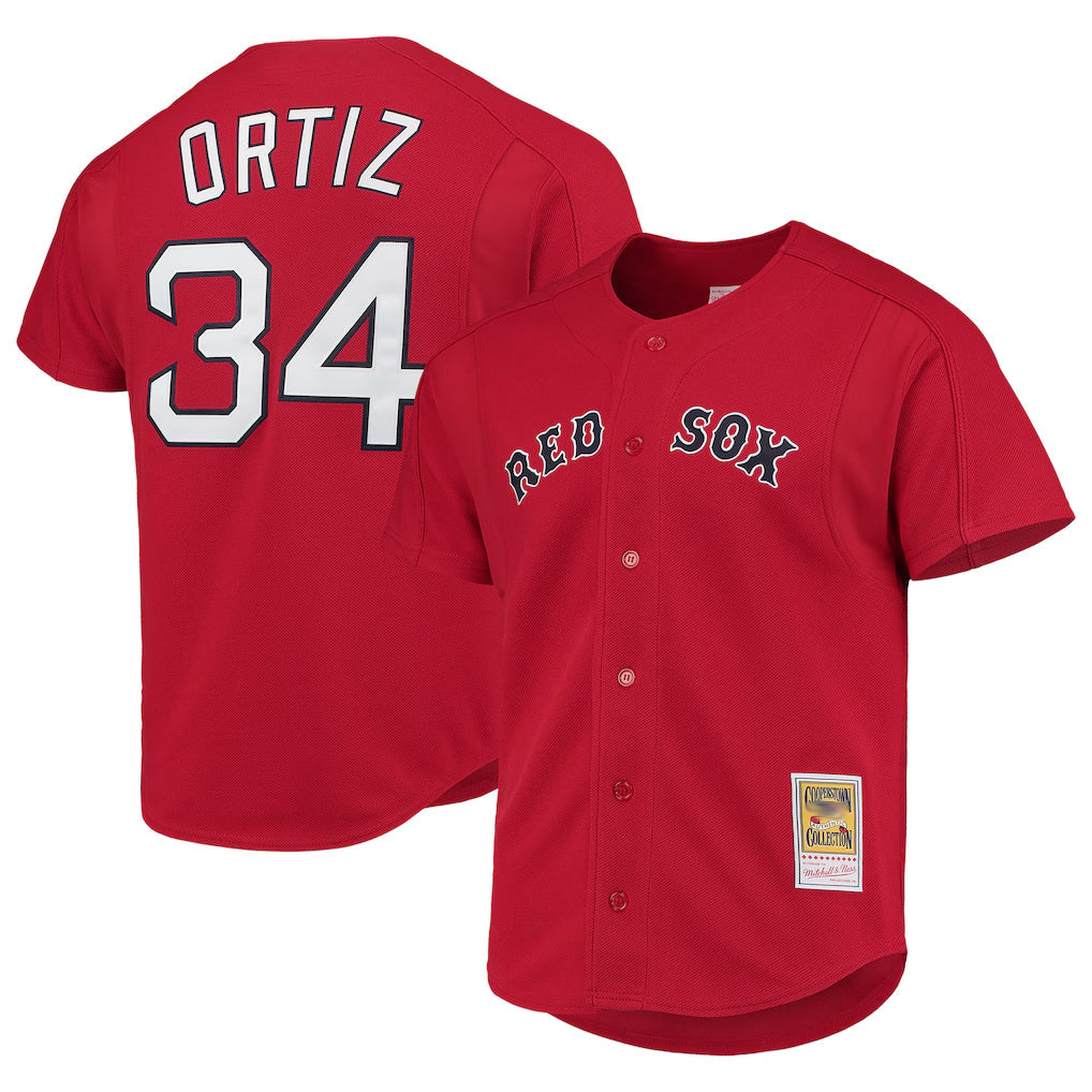 BIPIHUC B.Red Sox #34 David Ortiz Player Red Mitchell & Ness Cooperstown Collection Home Stitched Jerseys