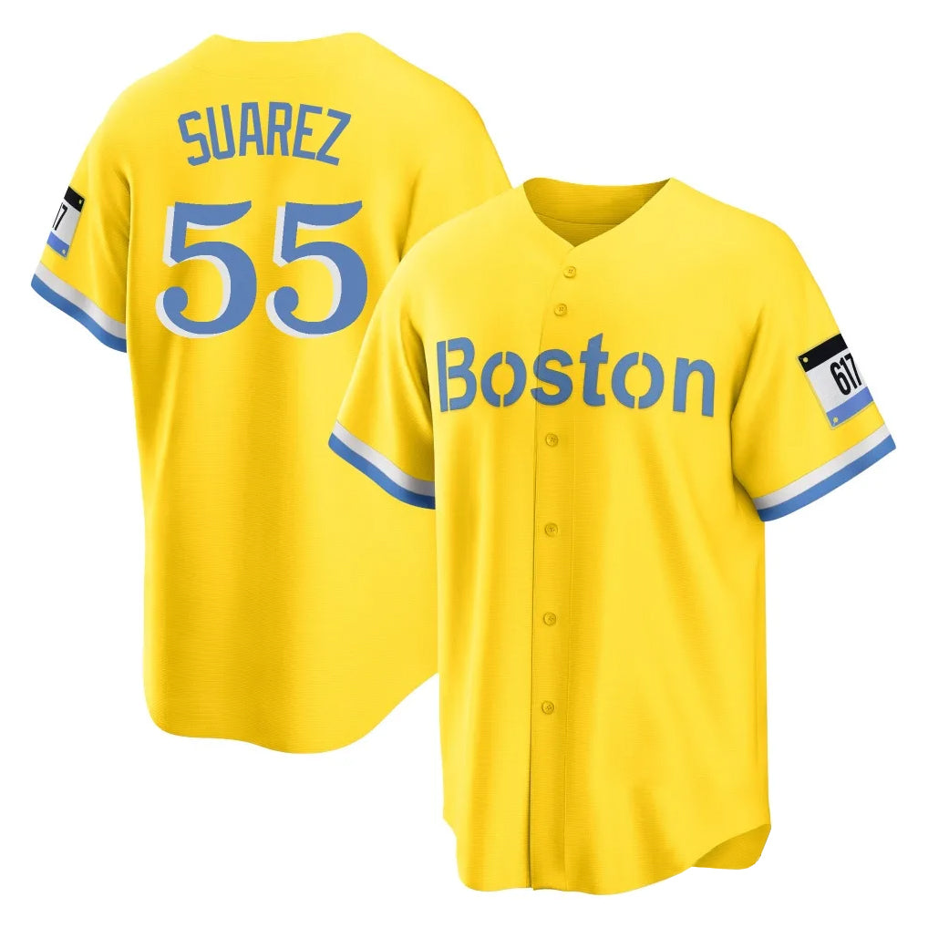 BIPIHUC B.Red Sox #55 Ranger Su¡§¡érez Player Yellow Home Game Stitched Jerseys