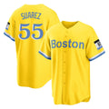 BIPIHUC B.Red Sox #55 Ranger Su¡§¡érez Player Yellow Home Game Stitched Jerseys