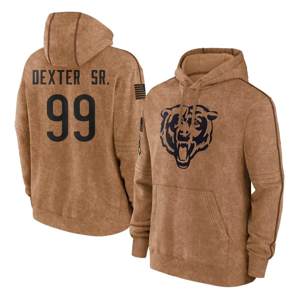 BIPIHUC C.Bears #99 Gervon Dexter Sr. Player Brown Salute to Service Pullover Hoodies Limited Stitched Jerseys