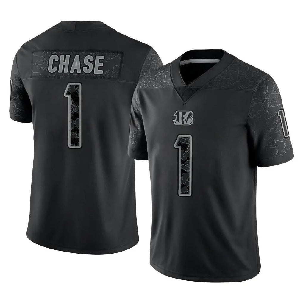 BIPIHUC C.Bengals #1 Ja'Marr Chase Player Black Reflective Limited Game Stitched Jerseys