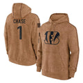 BIPIHUC C.Bengals #1 Ja'Marr Chase Player Brown Salute to Service Pullover Hoodie Limited Stitched Jerseys