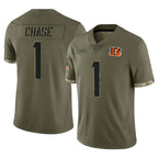 BIPIHUC C.Bengals #1 Ja'Marr Chase Player Olive Salute to Service Limited Game Stitched Jerseys