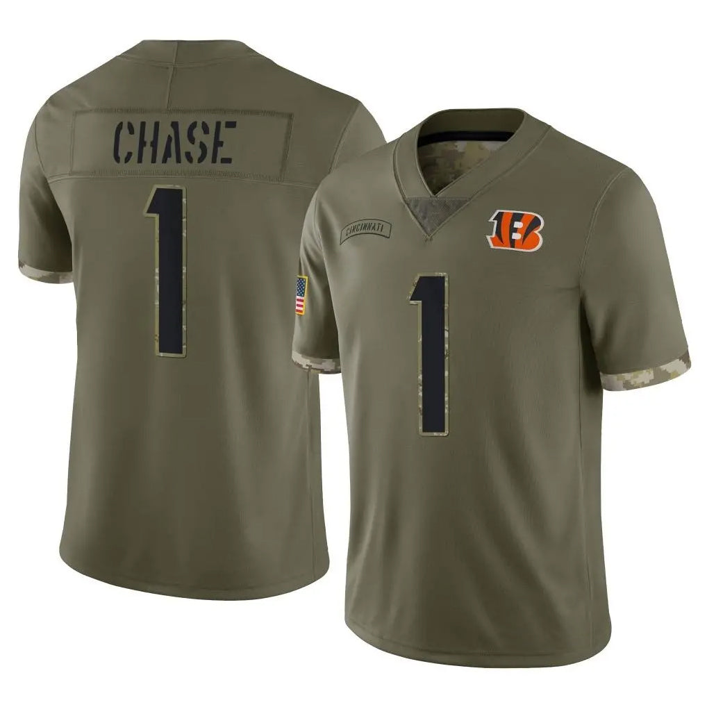 BIPIHUC C.Bengals #1 Ja'Marr Chase Player Olive Salute to Service Limited Game Stitched Jerseys