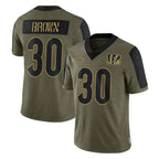 BIPIHUC C.Bengals #30 Chase Brown Player Olive Salute to Service Game Stitched Jerseys