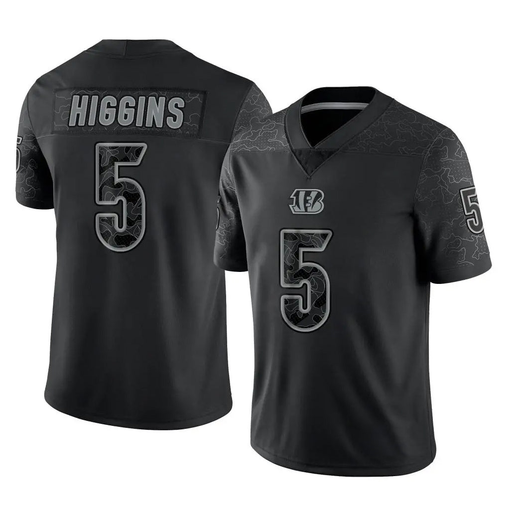 BIPIHUC C.Bengals #5 Tee Higgins Player Black Reflective Limited Game Stitched Jerseys