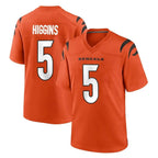BIPIHUC C.Bengals #5 Tee Higgins Player Orange Home Game Stitched Jerseys