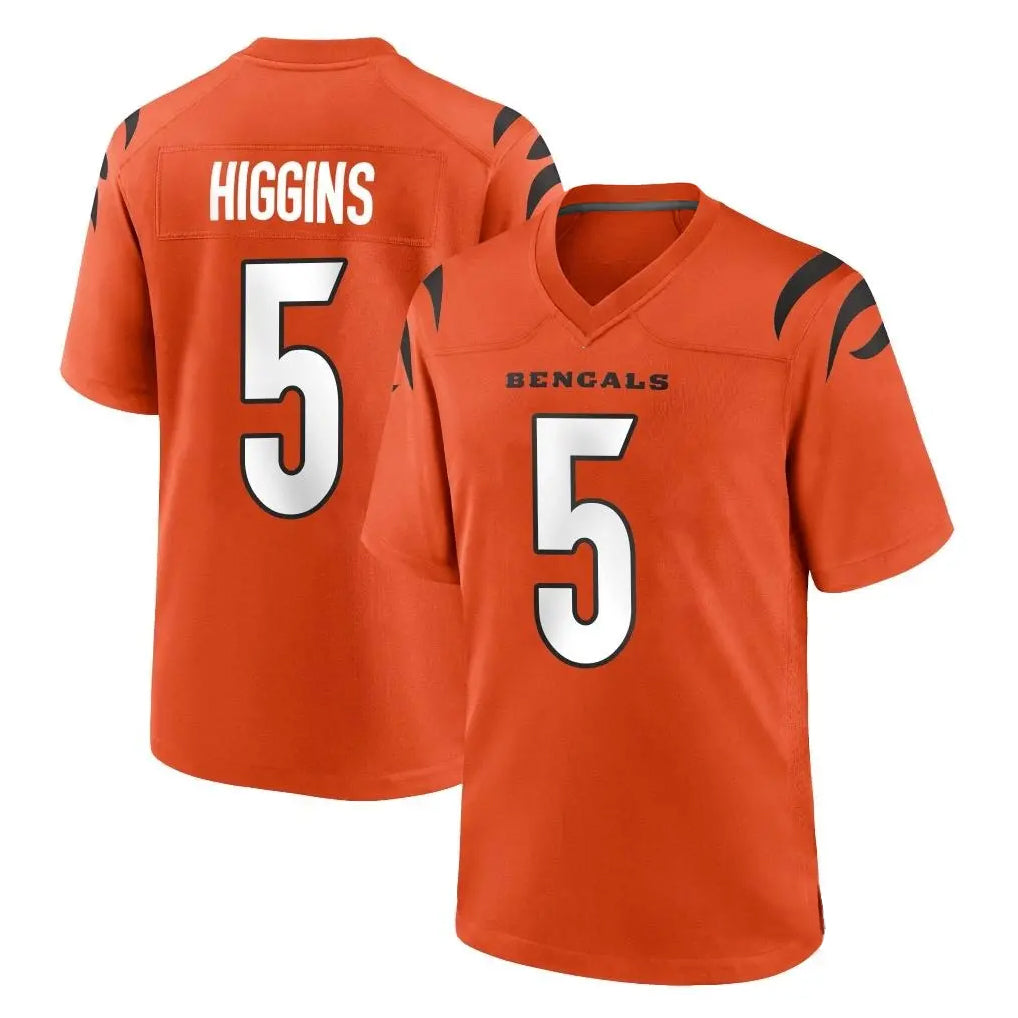 BIPIHUC C.Bengals #5 Tee Higgins Player Orange Home Game Stitched Jerseys