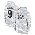 BIPIHUC C.Bengals #9 Joe Burrow Player Arctic Camo Salute to Service Pullover Hoodie Stitched Jerseys