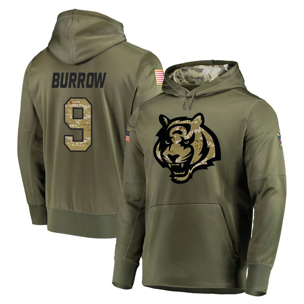 BIPIHUC C.Bengals #9 Joe Burrow Player Olive Salute to Service Pullover Hoodies Home Game Stitched Jerseys