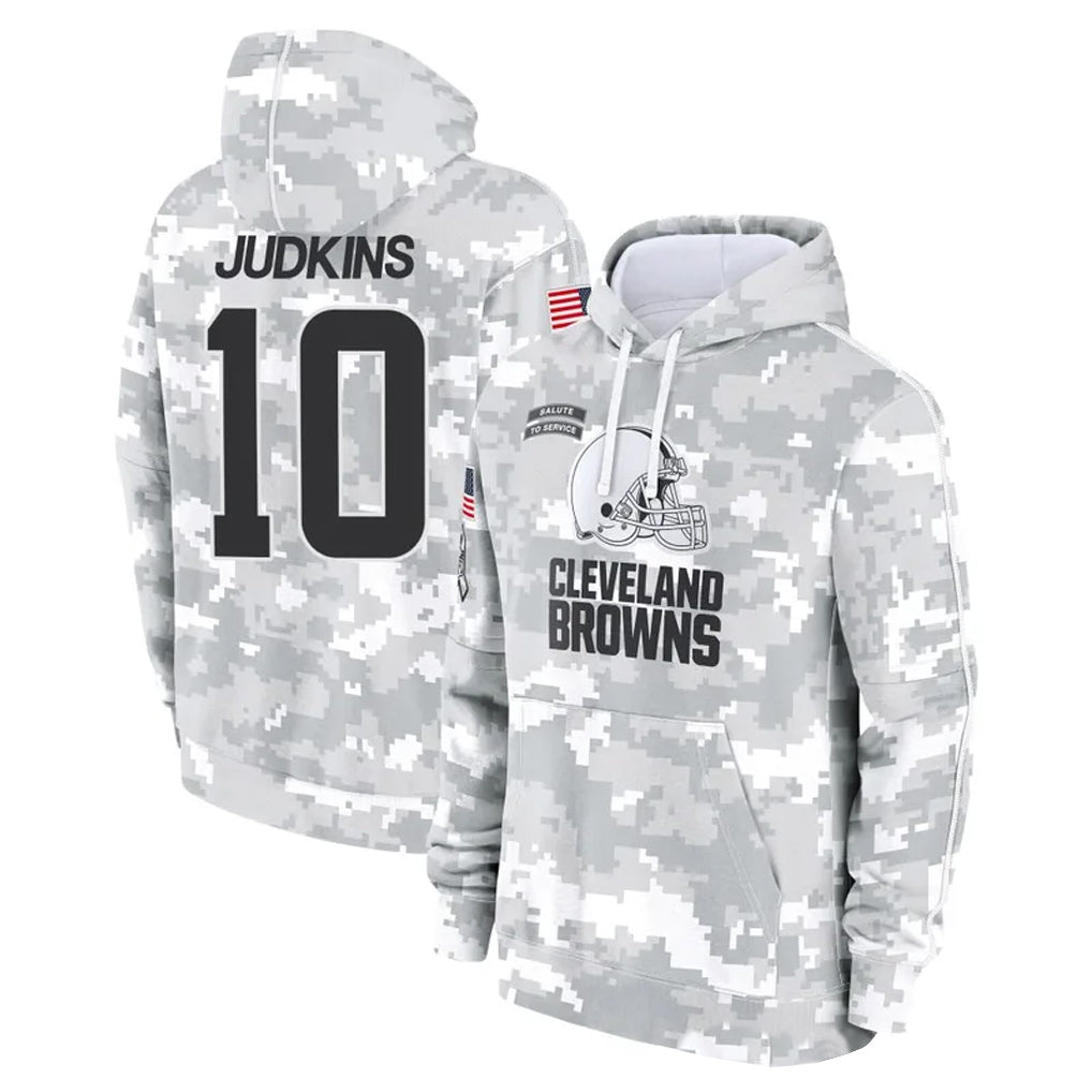 BIPIHUC C.Browns #10 Quinshon Judkins Player Arctic Camo Salute to Service Hoodies Limited Game Stitched Jerseys
