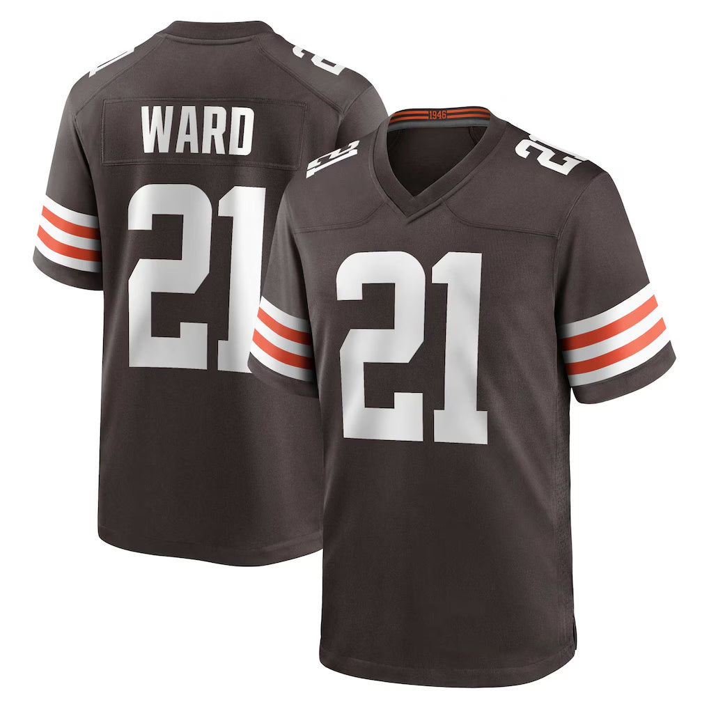BIPIHUC C.Browns #21 Denzel Ward Player Brown Home Game Football Jerseys