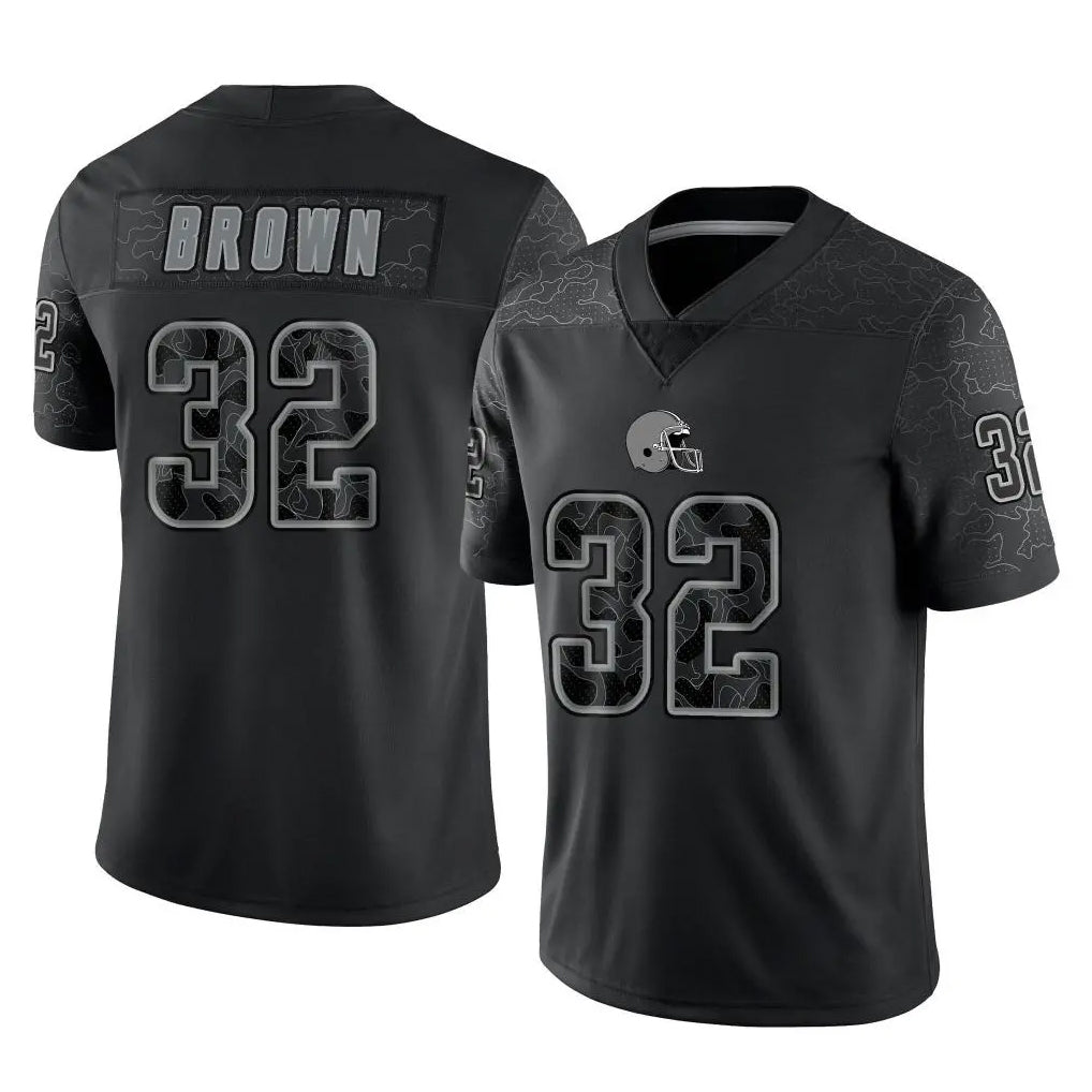 BIPIHUC C.Browns #32 Jim Brown Player Black Reflective Home Game Stitched Jerseys