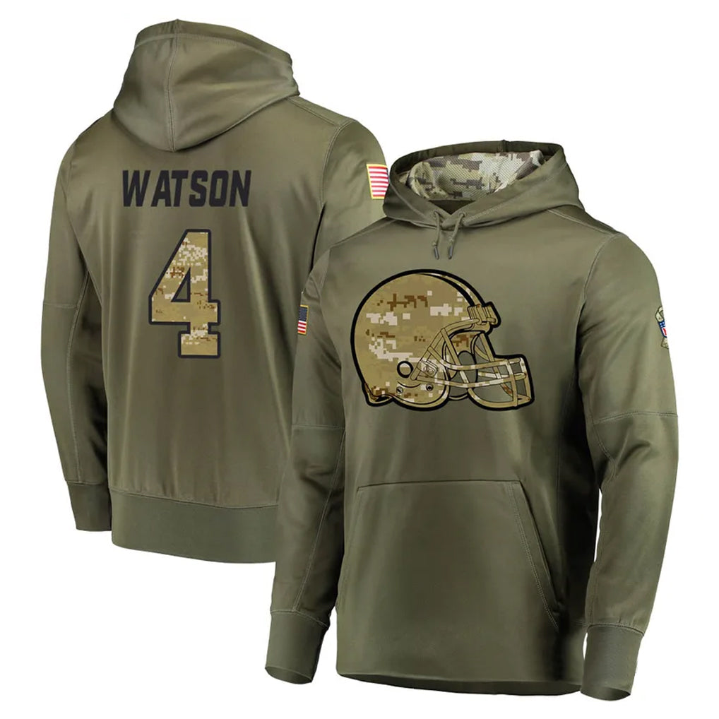 BIPIHUC C.Browns #4 Deshaun Watson Player Olive Salute to Service Pullover Hoodies Home Game Stitched Jerseys