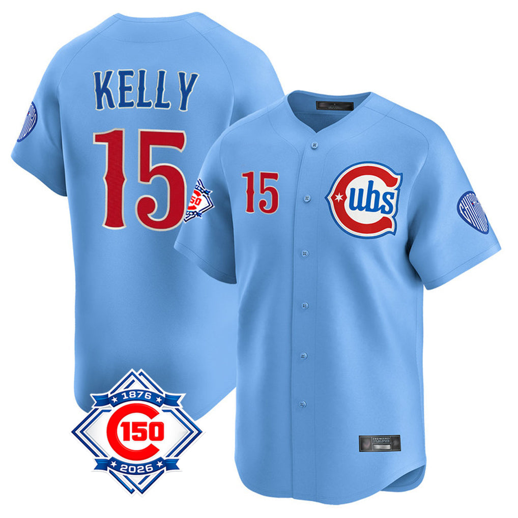 BIPIHUC C.Cubs #15 Carson Kelly Player Light Blue 150th Anniversary Limited Home Stitched Jerseys